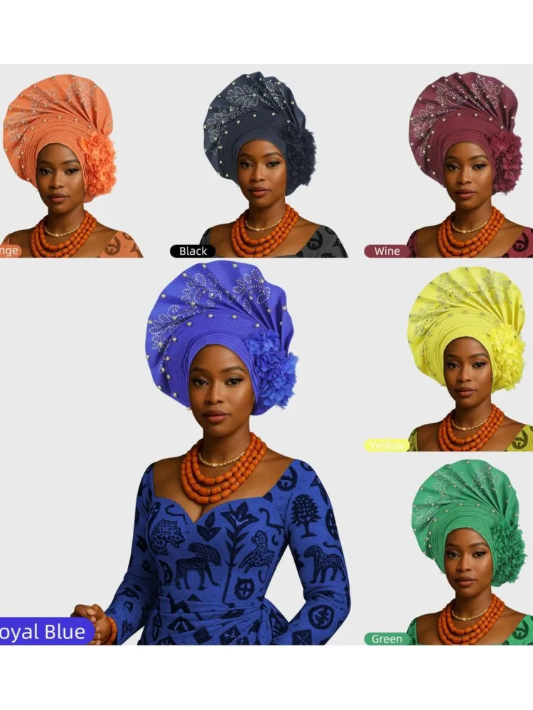 Glitter Full Body Pleated Turban Cap for Women 2025 Lady Head Wraps Muslim Headscarf Hat Turbante Mujer African Headpiece