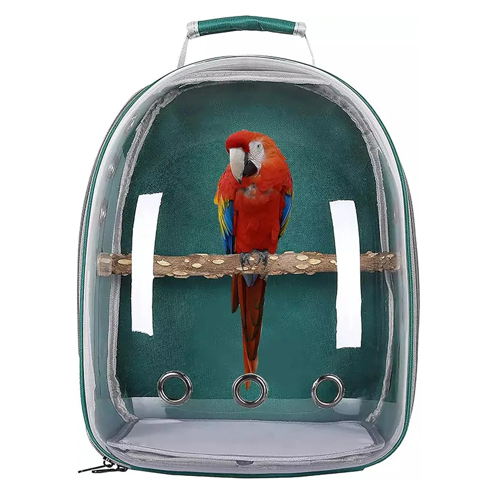 Parrot Carrier Portable Bird Cage with Prech and Feeder Acrylic 180° Sightseeing Pet Backpack Bag for Parakeet Birds Travel