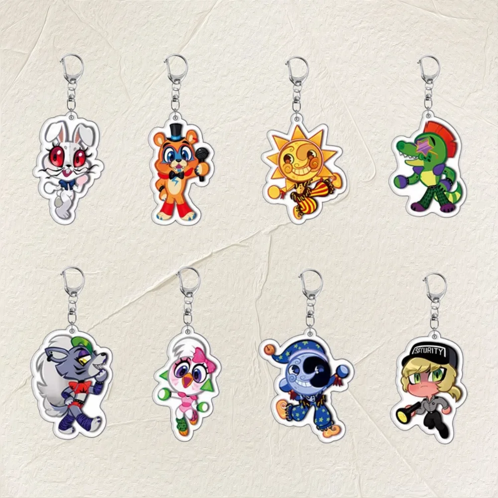 Lindo llavero de FNAF Security Breach versión Q, figura de dibujos animados de animatrónico Glamrock, colgante de acrílico con cierre de langosta, llavero de terror