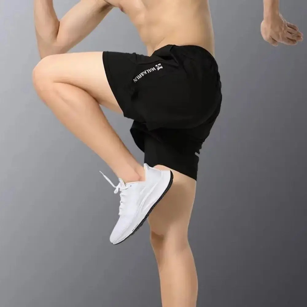 شريط سراويل للسباحة السراويل طبقة مزدوجة منتصف الخصر الرجال الرياضة التدريب السراويل التجفيف السريع المضادة للوهج الرجال الركض السراويل