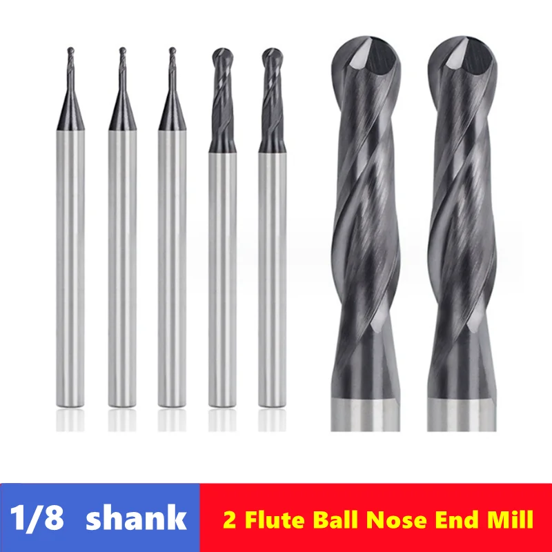 Ball Nose End Mill 1/8 Shank Two Flute Spiral Router Bit Carbide EndMill HRC55 CNC Radius Milling Cutter R0.4 R0.79 R1.19 R1.58