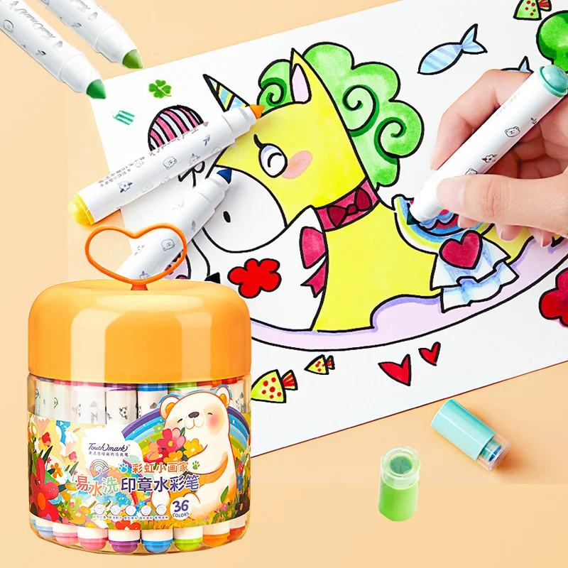 12/24/36 Color Children's Seal Watercolor Pen Set Washable Bright colors Graffiti Painting Enlightenment DIY Handmade Creation