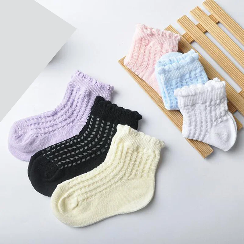 Lot de 3 paires de chaussettes fines pour bébé, couleur unie, nouvelle collection été