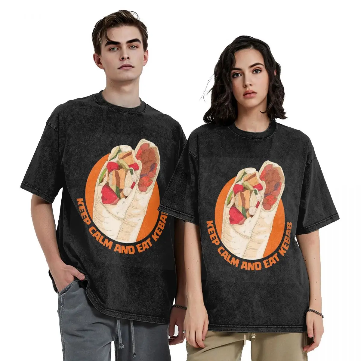 Funny Doner Kebab Cartoon Washed T Shirts Harajuku Short Sleeve Hip Hop T-Shirt Streetwear Tops Tees for Men Women