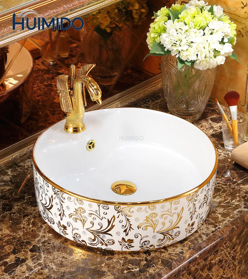 European-style golden  toilet ceramic washbasin  gold  oval art basin