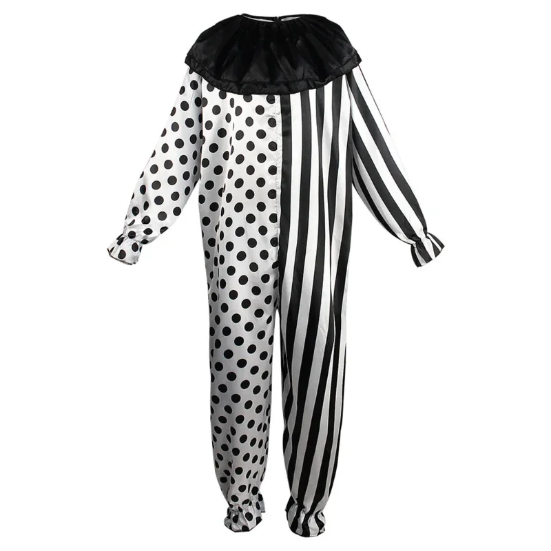 Macacão de terror sangrento Halloween masculino, fantasia de palhaço secreto, roupa de performance, vestido, máscara de performance preto e branco