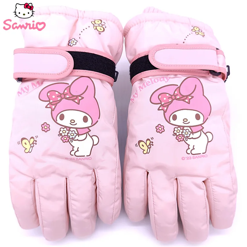 Sanrios Kuromi MyMelody Children Ski Gloves Pochacco Thicken Wniter Warm Student Kid Five-finger Waterproof Glove Christmas Gift