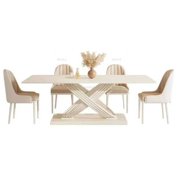 

Кремовый ветер, чистый белый сланцевый обеденный стол и стул, комбинированный домашний небольшой прямоугольный новый обеденный стол