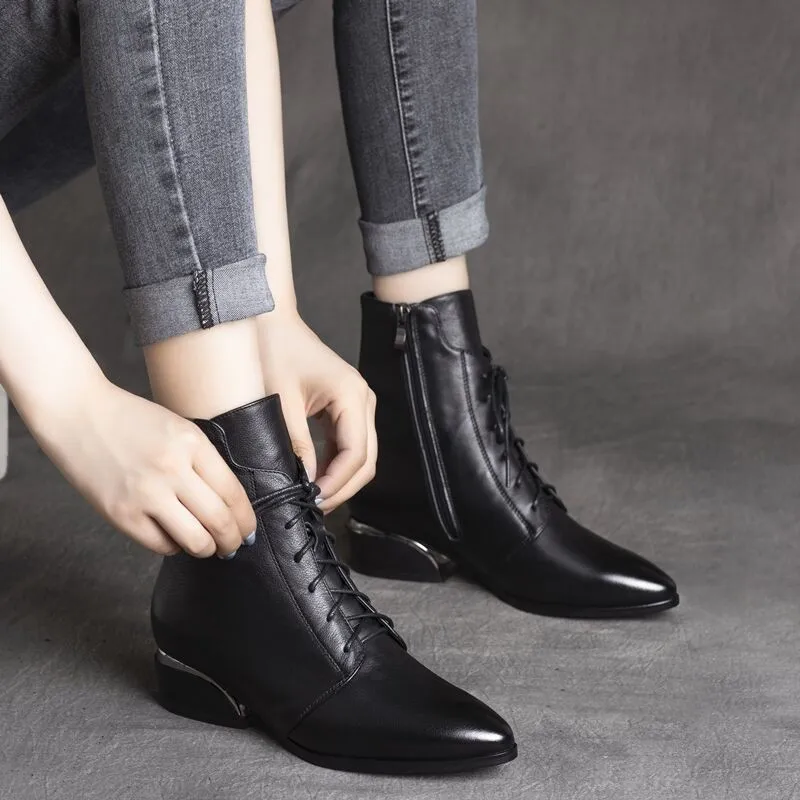 2023 Elegant High Heels Ankle Boots Women Lace Up Pointed Toe Autumn Winter Boots Party Casual Shoes Female