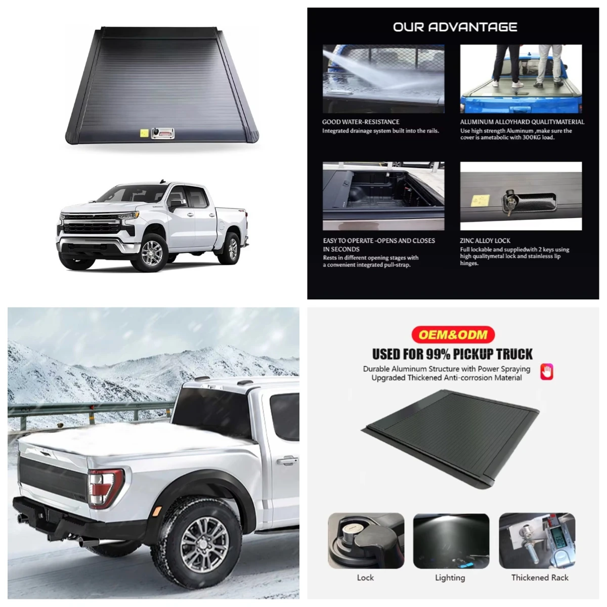 

Krono Wild Heavy Duty 6.8ft Aluminum Alloy Waterproof Roll Retractable Soft Tonneau Cover Locking No Drill Silverado