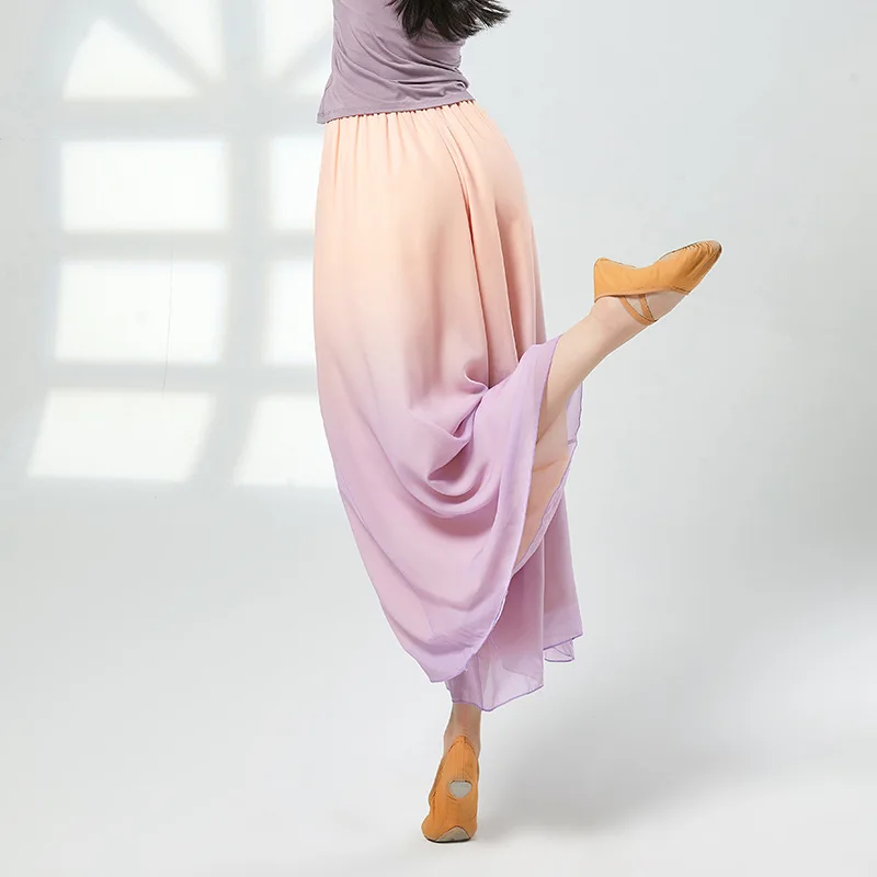 Pantalones de baile clásico para mujer, pantalón de pierna ancha degradado, traje de práctica de baile clásico, pantalones de baile modernos sueltos para adultos