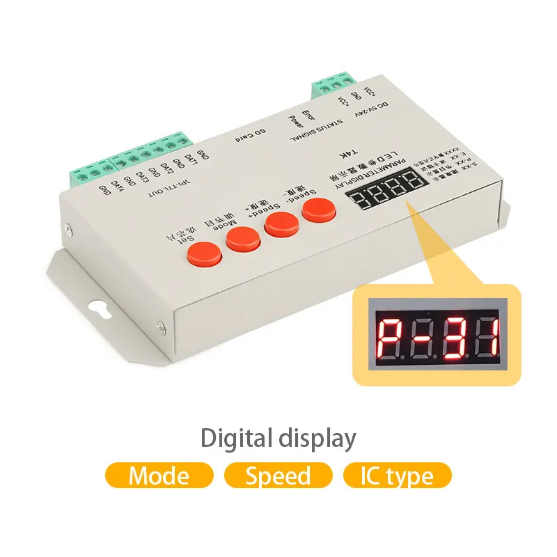 Controller di luce pixel LED programmabile con scheda SD con uscita TTL reale 4CH T4K, supporta IC a filo interamente singolo come 1903, 1814, 2812