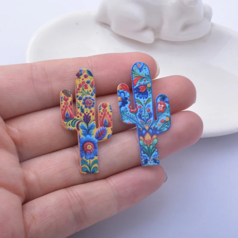 6 Stück AB8441 Neues Design Edelstahl Bunte Kaktus-Anhänger Bemalte Anhänger Schmuck Ohrring-Zubehör – Detail 7