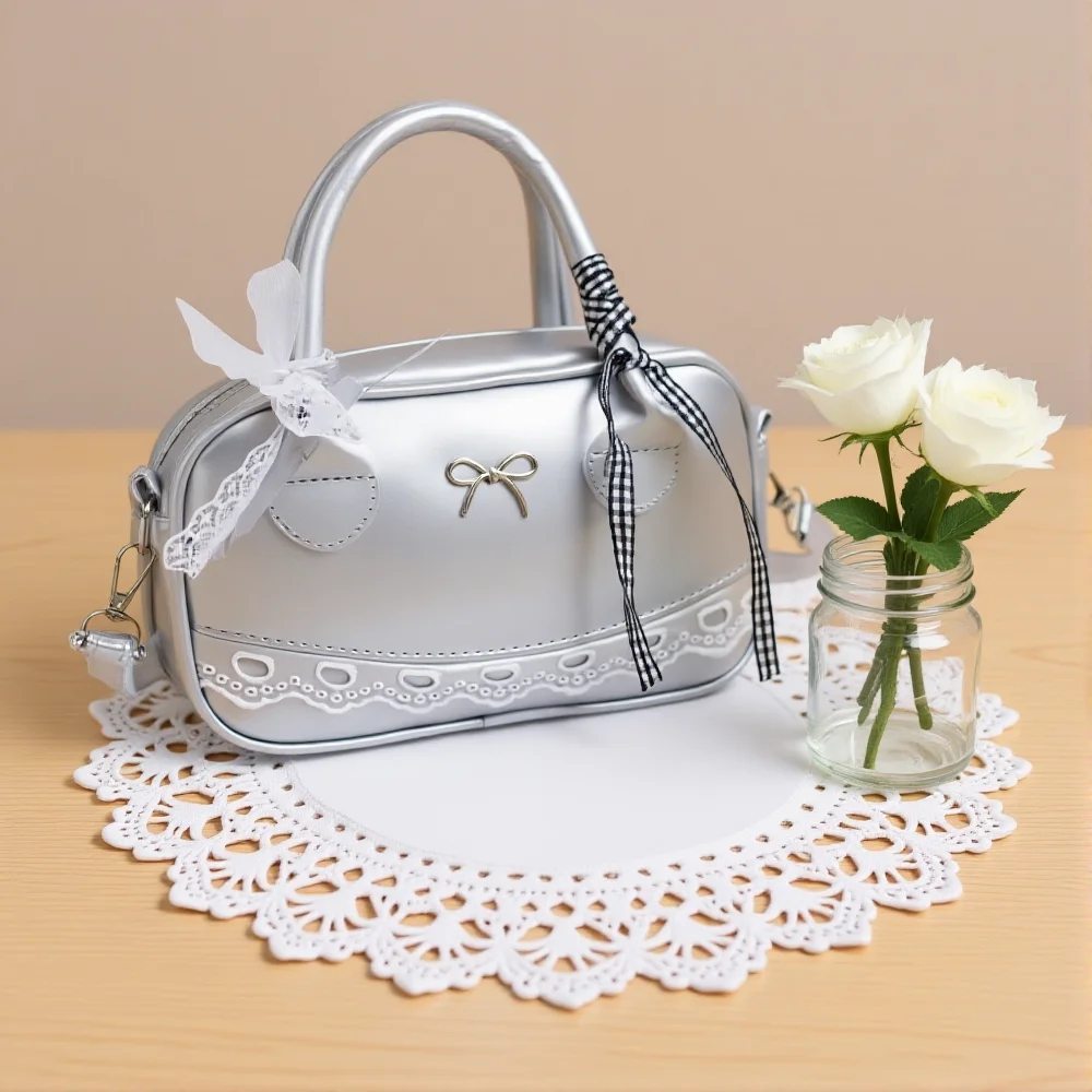 

Элегантная простая сумка Boston, сумка через плечо с кружевной лентой и бантом, декор, сумка через плечо, маленькая квадратная сумка, женские повседневные сумки