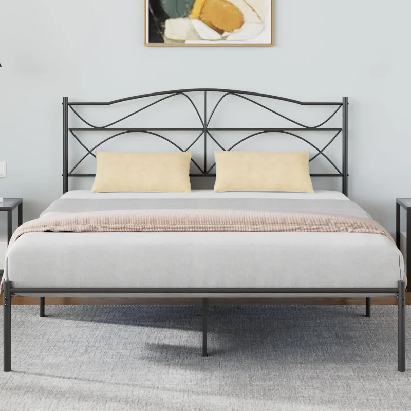 

Full Size Metal Platform Bed Frame with Headboard and Footboard,Sturdy Slats Support Mattress Foundation, No Box Spring Needed,D