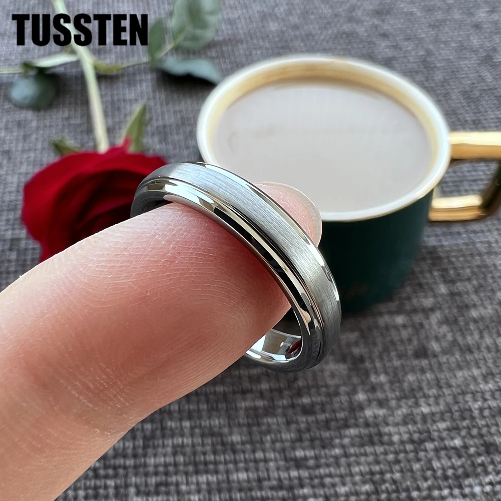 Dropshipping TUSSTEN 4MM Best Seller Ring Men Women Classic Tungsten Wedding Band Stepped Beveled  Comfort Fit