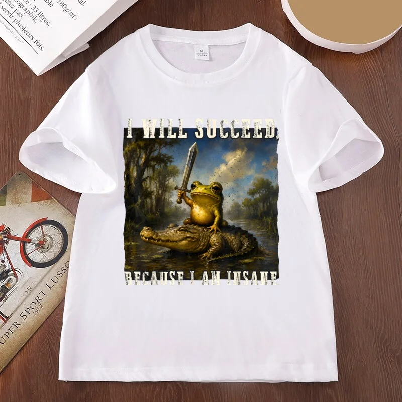 I Will Succeed Because I Am Insane Frog Crocodile T Shirt Unisex Meme Frog Graphic T Shirts Round Neck Cotton Short Sleeve Tees