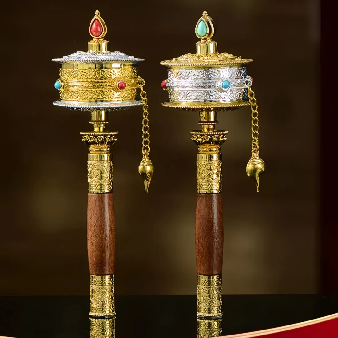 Tibetan Hand Held Prayer Wheel Alloy Mani Wheel Six Words Truth Buddhist Meditation Rotating Cylinder