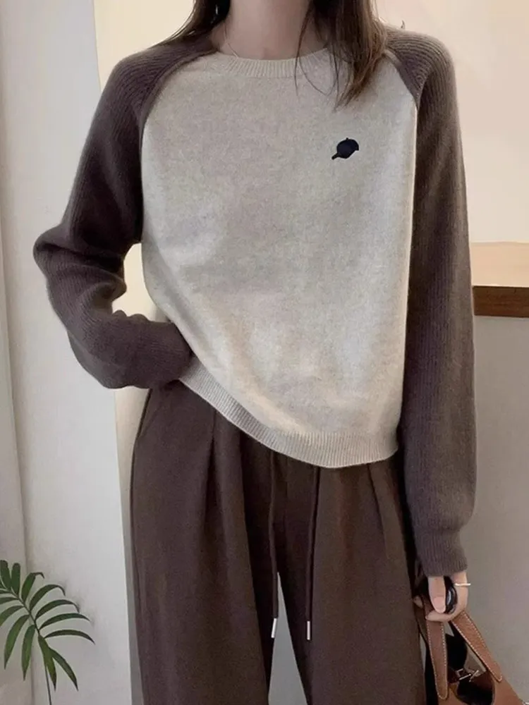 فضفاض طويل Sve جولة Ne محبوك رداء علوي من الصوف اللون Blo تصميم التخسيس Sle الكورية Faion الخريف الشتاء كسول شيك