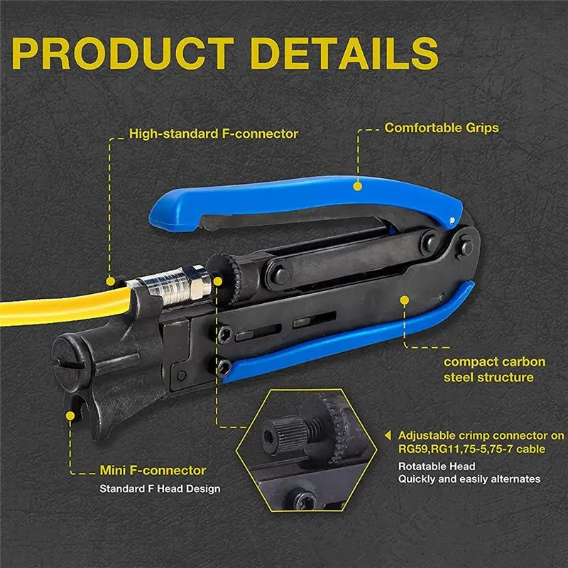 Y42A-Coax Compression Tool Kit Wire Stripper Tool Battery Cable Crimping Tool With 20 PCS F Compression Connectors