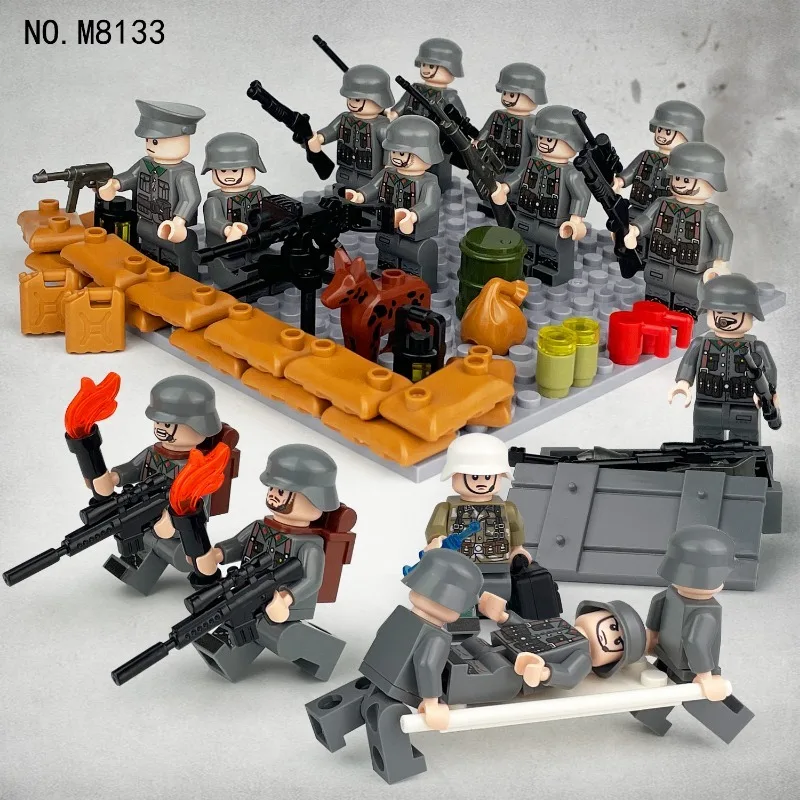 Deutsche Soldaten, Sanitäter, Tragen, Tragbahnen, zusammengebautes Spielzeug, Puppen, Zeichentrickfiguren, Mini-Figuren, Geburtstagsgeschenke. – Detail 2