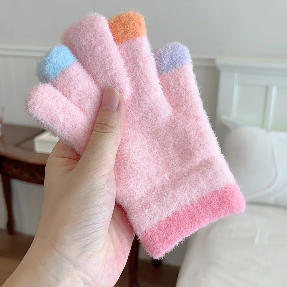 

Candy Color Cute Kids Gloves Winter Thick Warm Children's Full-finger Gloves For Girls Boys Outdoor Cold-Proof Child Accessories