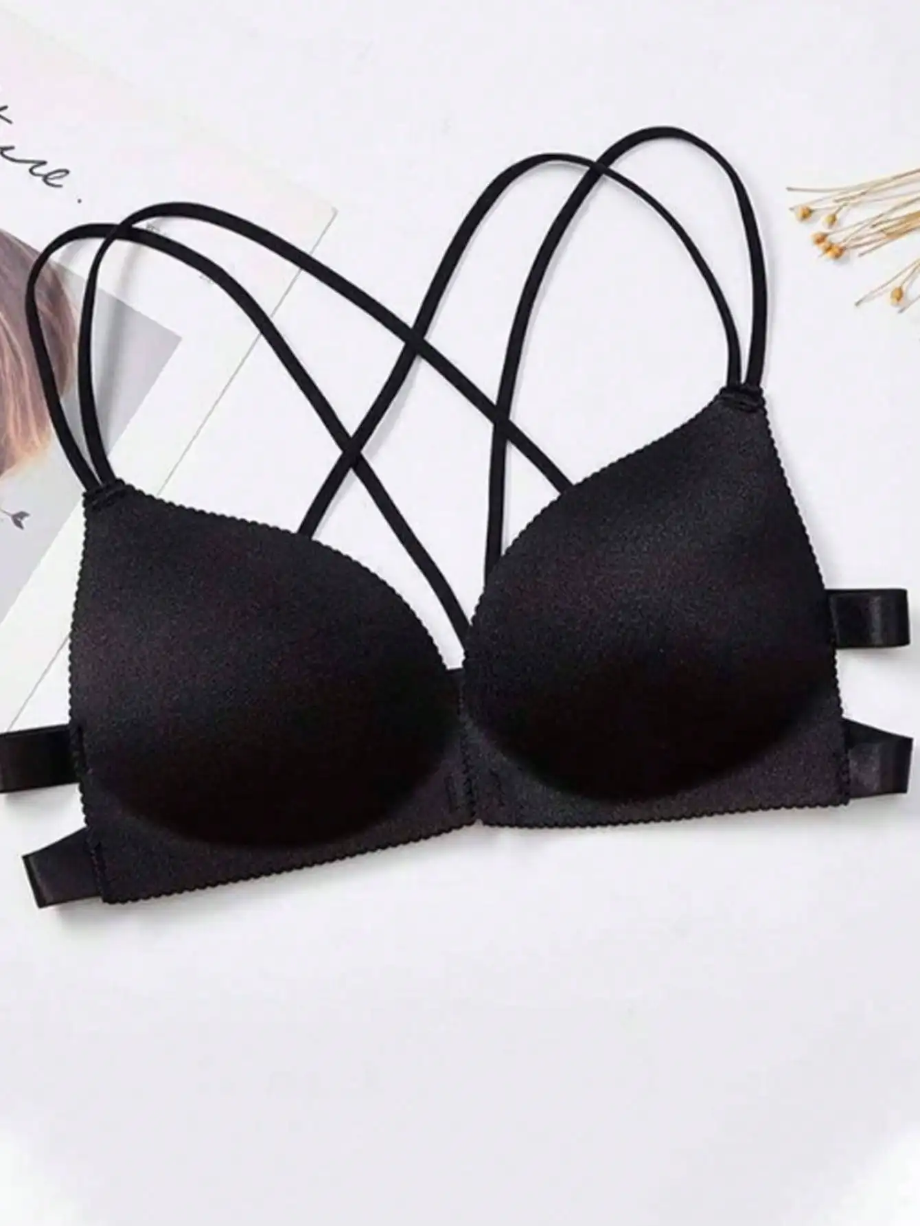 Korean front buckle girl crossing fine shoulder beauty back underwear gathers small chest bra