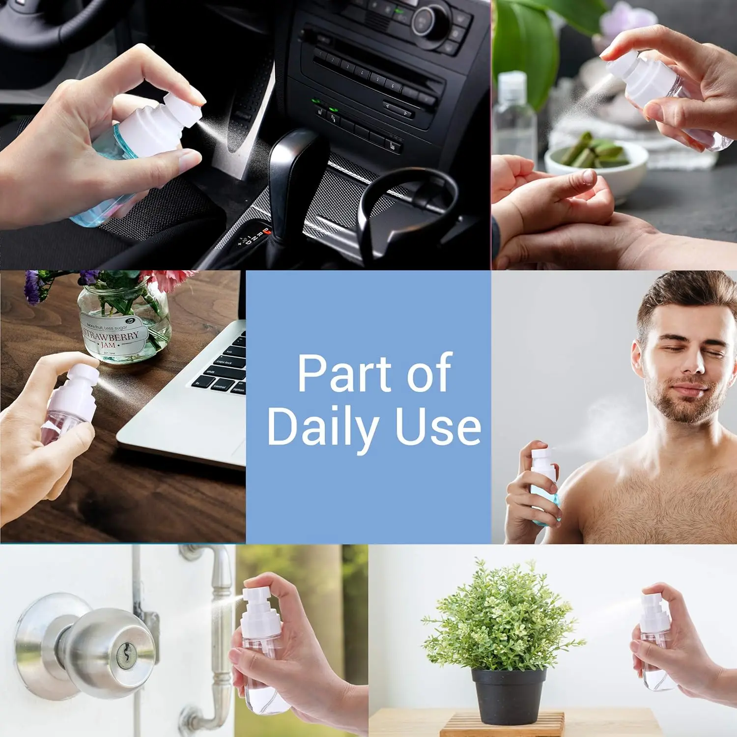 Pack 2 Botellas de spray pequeñas Tamaño de viaje 2 oz/60 ml - Mini botellas de spray vacías de niebla fina - A prueba de fugas - para tonificadores, cara y niebla para el cabello