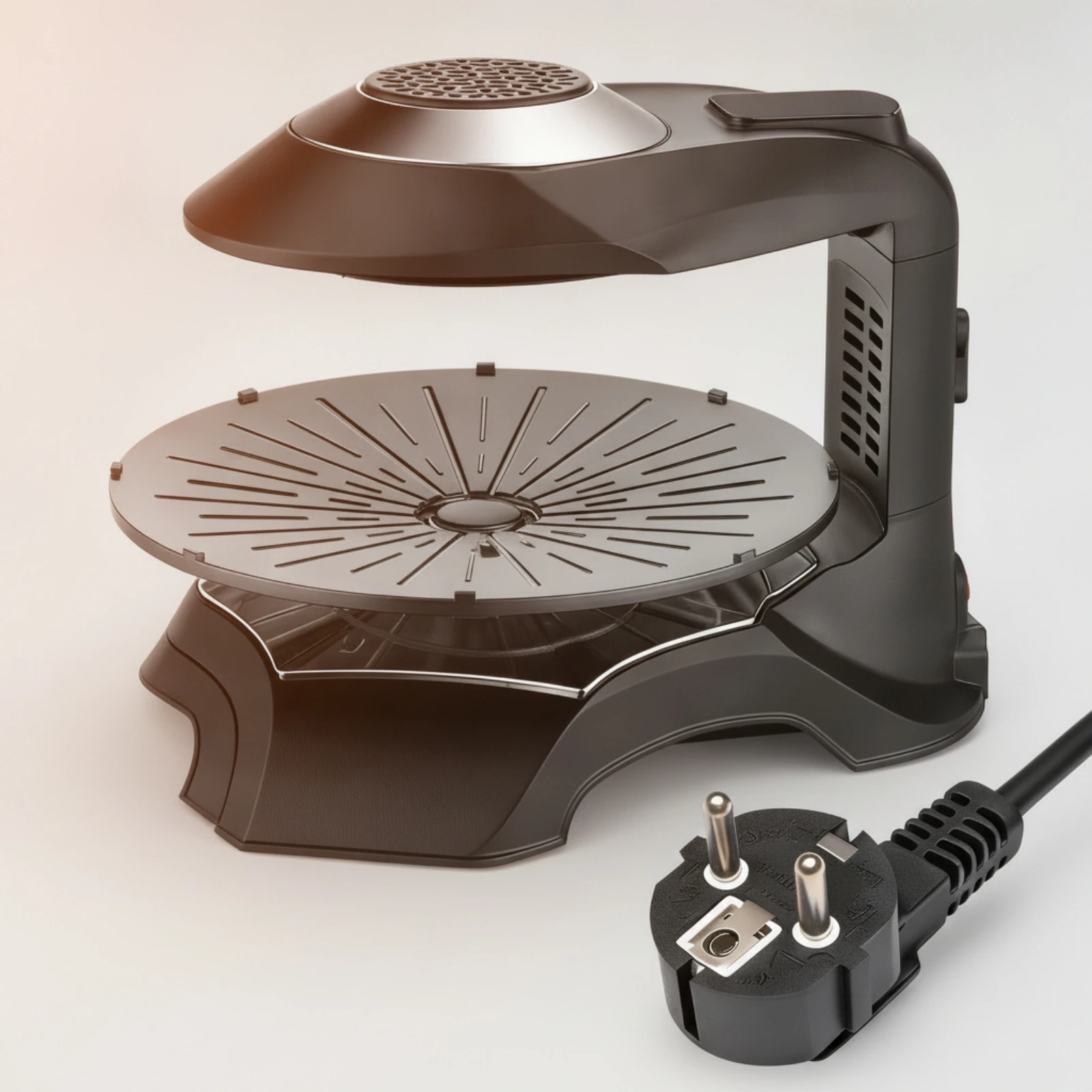 Electric BBQ Grill with Circular Plate Compact Tabletop Grill Smokeless Nonstick for Kitchen