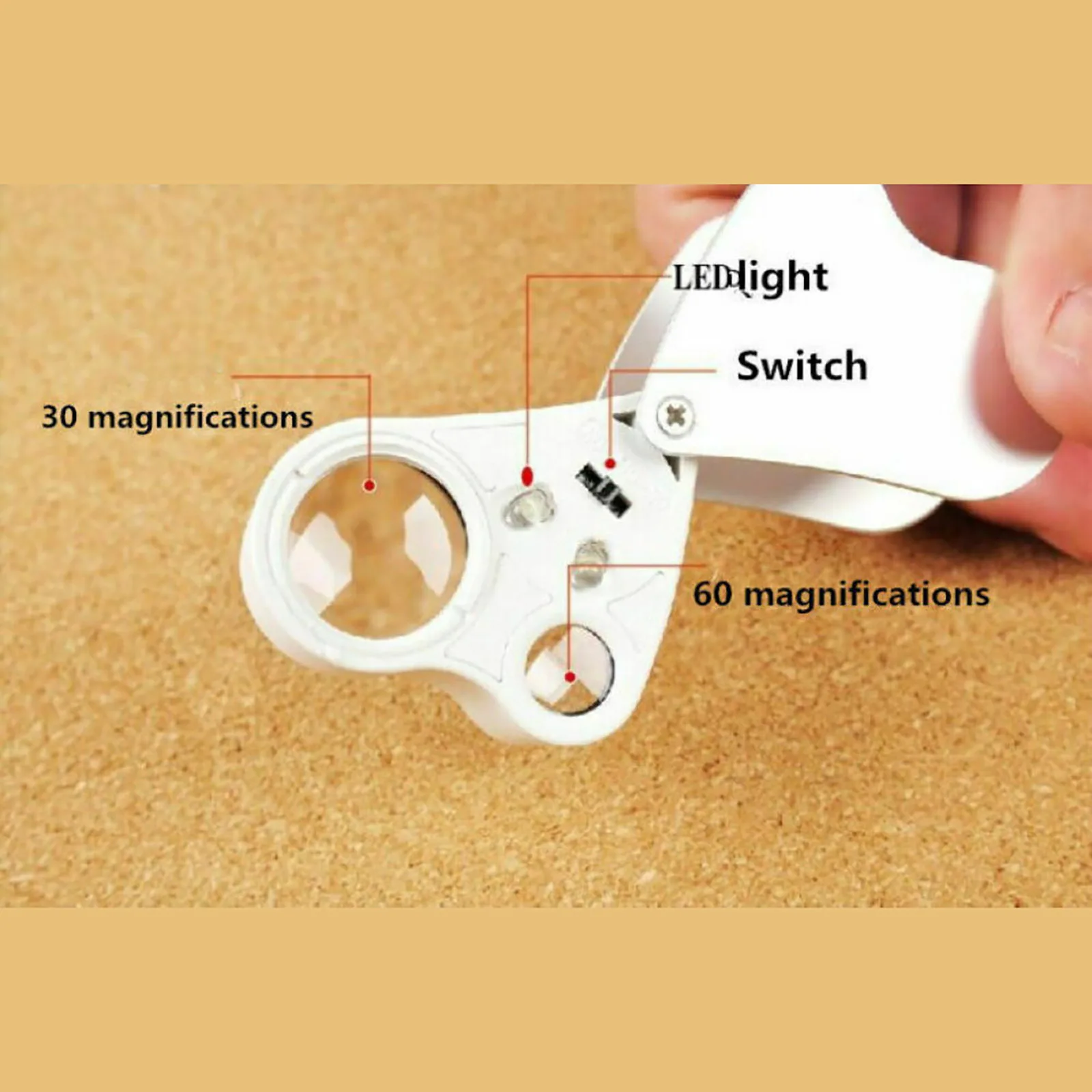 2 uds lupa de joyero portátil 30x 60x con luces lupa de aumento lentes duales lectura lupa de geología antigua