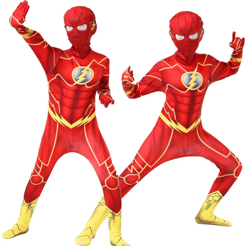 Disfraz de Flash para Cosplay, Mono de Cuerpo Entero con Estampado Muscular 3D de Superhéroe, con Máscara, Traje de Cosplay para Halloween, Carnaval, Disfraz de Fantasía