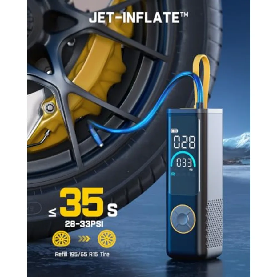 Portable Air Compressor for Car Tires 35s Fast Inflation 150PSI Cordless Tire Inflator with Built-in LED Light