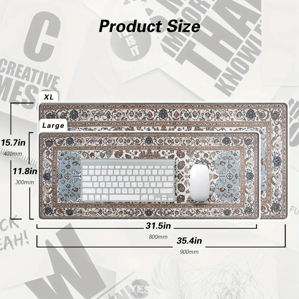 Blauer und brauner Reis, Goldtürkis, persisches Design, Mauspad, Gummi, rutschfest, für Computer, Desktop-Pads, dicke Tastatur, PC-Zubehör