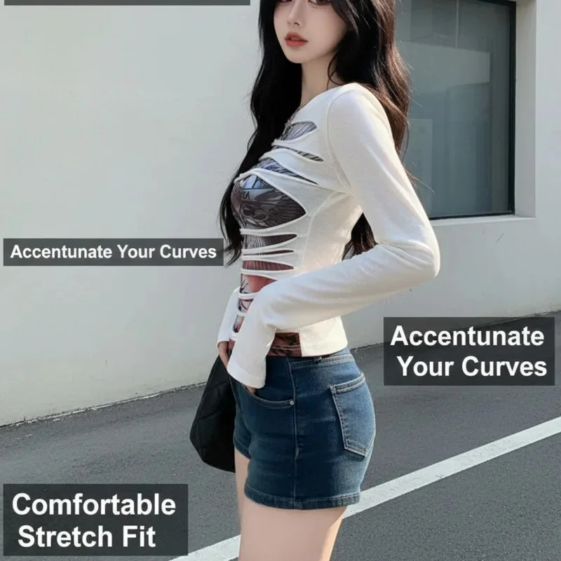 Top Sexy Y2K con forma de corazón para mujer, camiseta de manga larga en capas de otoño americano, camiseta divertida con hombros descubiertos rasgada y capa Base perfecta, nueva