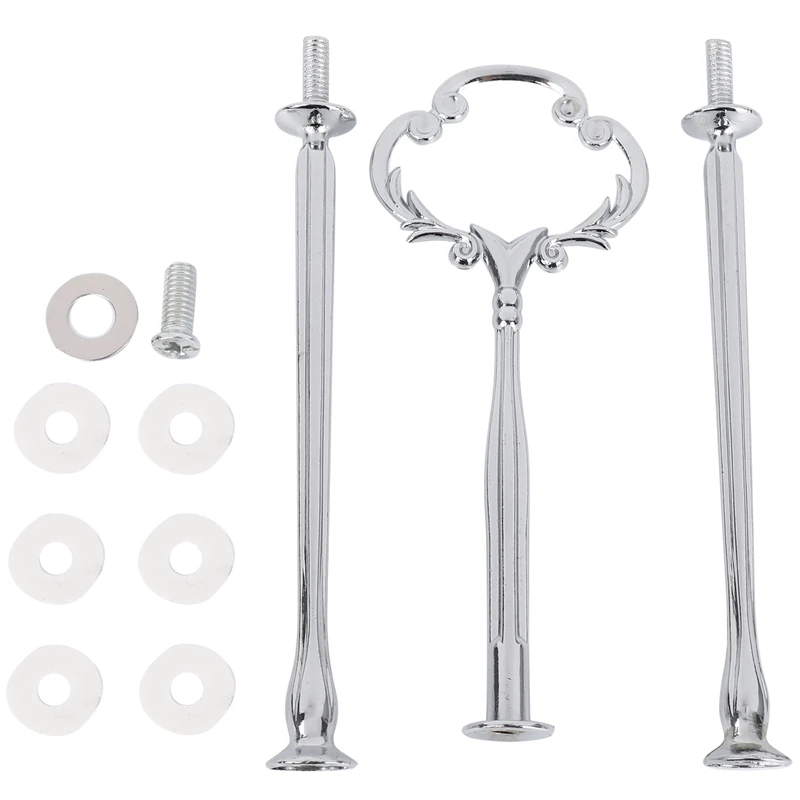 1set 2 3 Tier Cake Plate Stand Heavy Metal Center Handle Fitting Hardware Rod Shape:Ornate Victoriana Color:Silver Amount:1 Sets