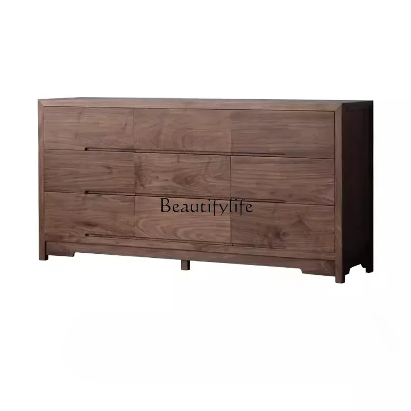 

FG11New Chinese Style Solid Wood Nine-Drawer Cabinet Simple Bedroom Storage Cabinet Black Walnut Vintage Sideboard Cabinet