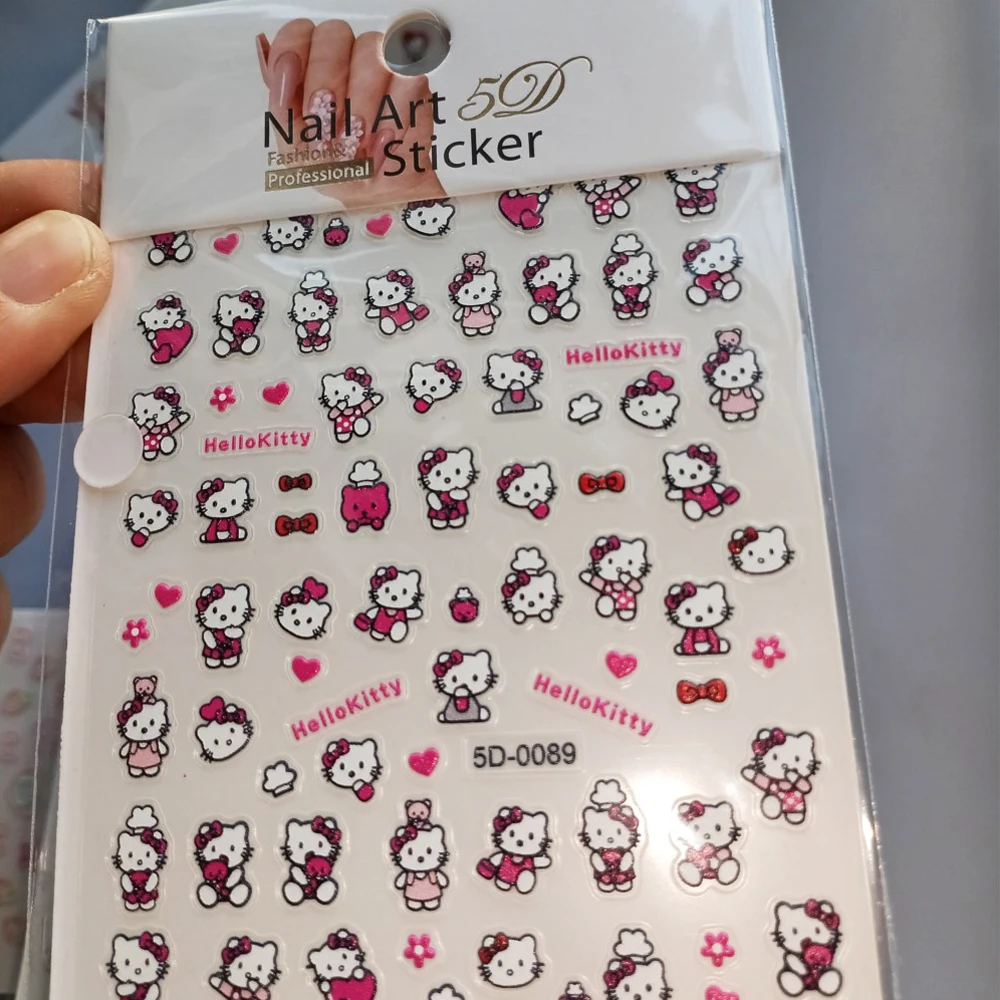 3 Pz/lotto 5D Rosa Rosso Blu Hello Kitty Adesivi Per Unghie In Rilievo Sveglio Del Fumetto Kitty Gatto Arco Decalcomanie Per Unghie Kawaii Kitty Manicure Slider