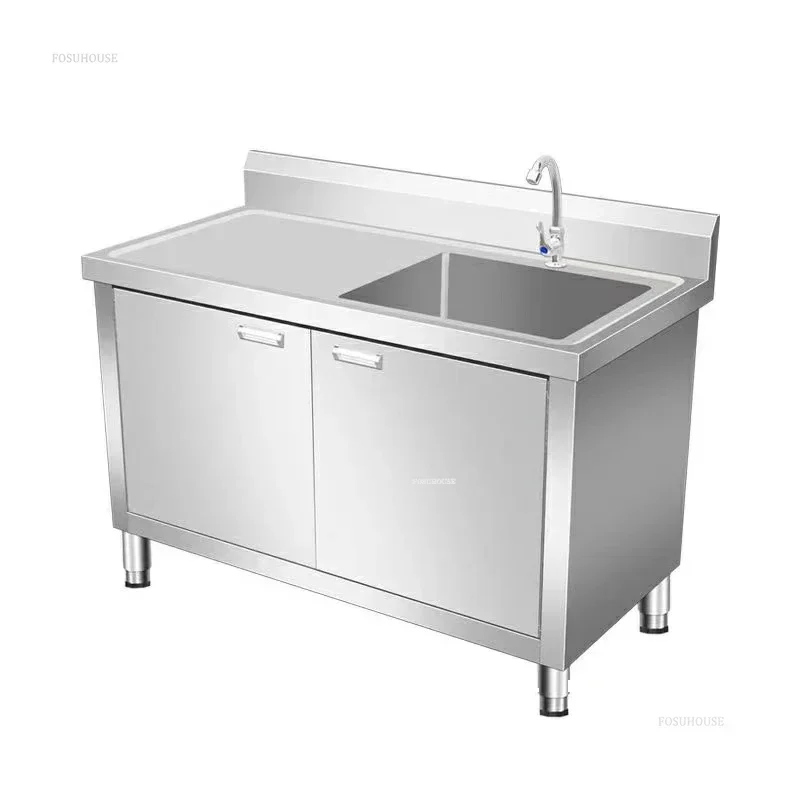 Stainless Steel Kitchen Sinks Cabinet Commercial Dishwashing Sink with Operating Table Integrated Wash Basin Sink Cabinet Y