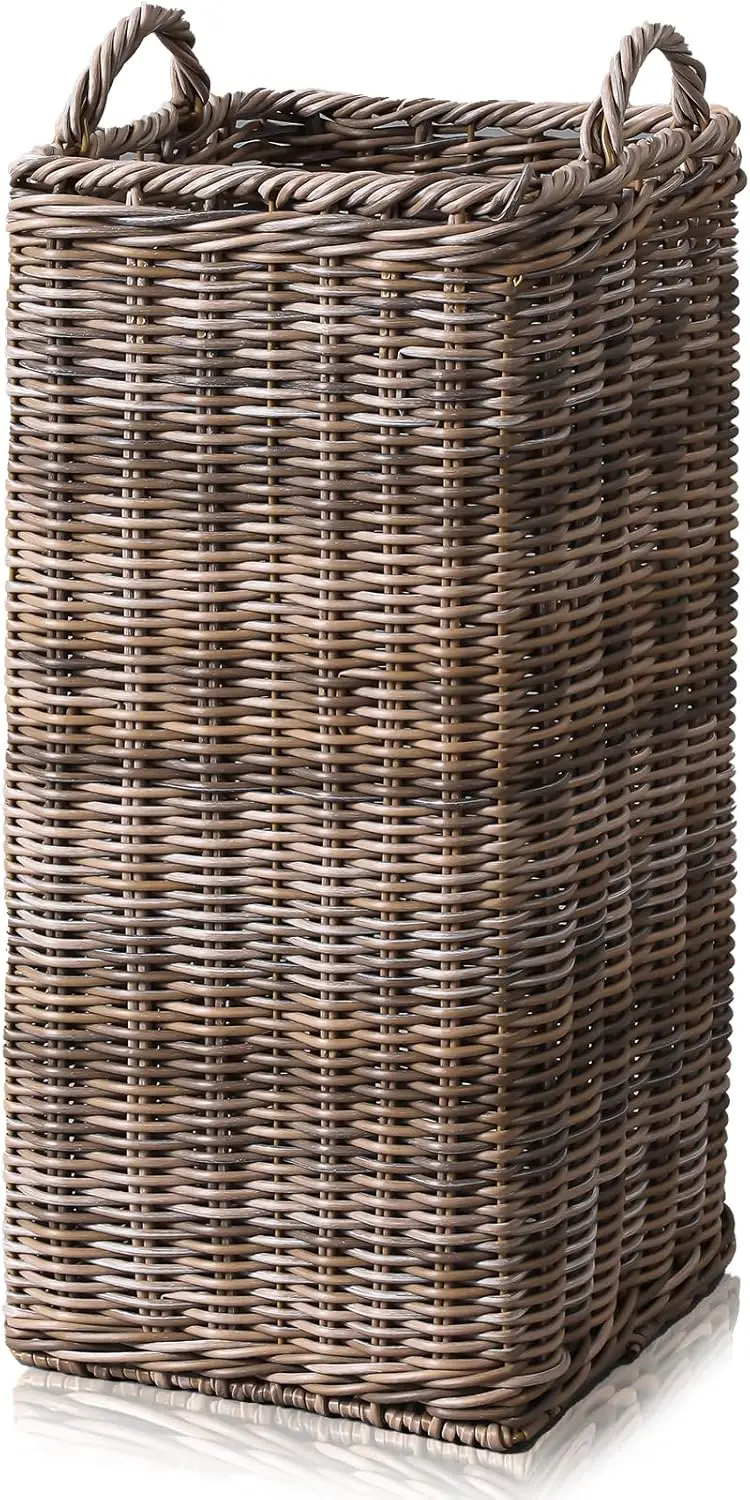 

Rattan Umbrella Holder for Entryway 20.5h x 9l x 9w Inch Square Umbrella Stand with Plastic Water Catch, Umbrellas Basket Bucket