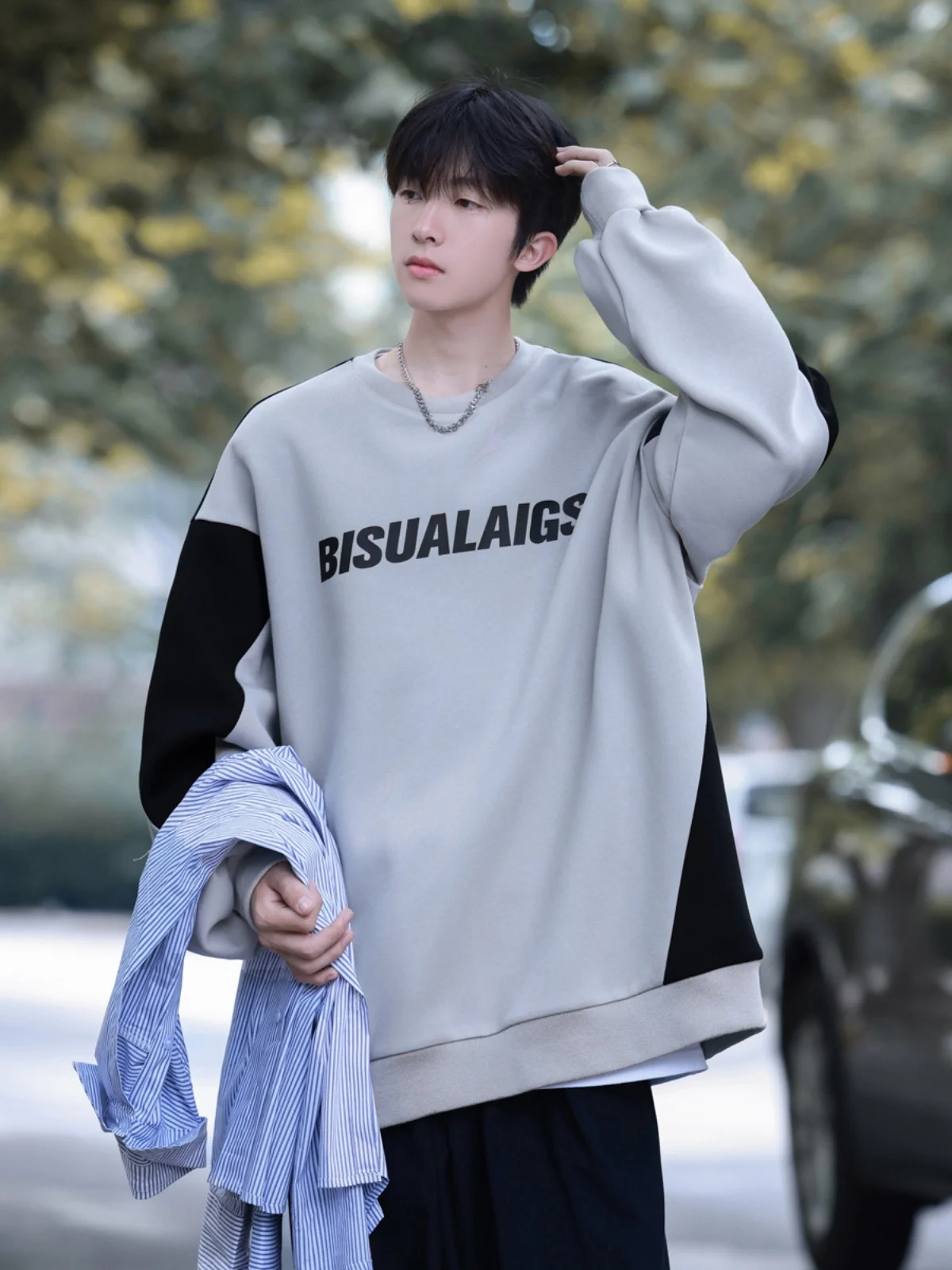 

Laid-ba Sle Men's Hoodie Long Sve round Ne Loose Fit Trendy Spring Jaet Casual Comfortable Youthful Faion