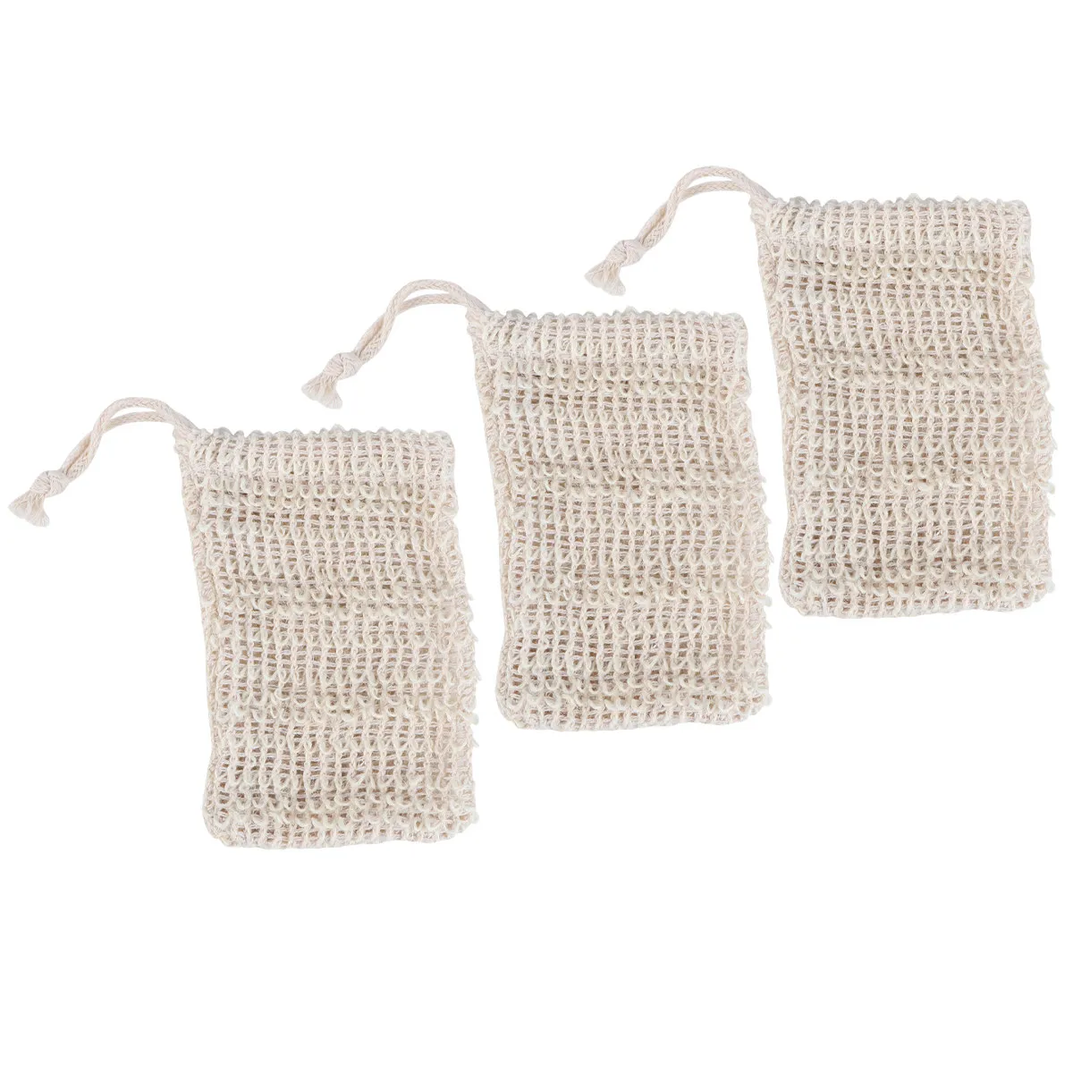 

3Pcs Soap Bag Sisal Material Hanging Drawstring Pouch Soap Holder Foaming Net for Cleaning Face Body