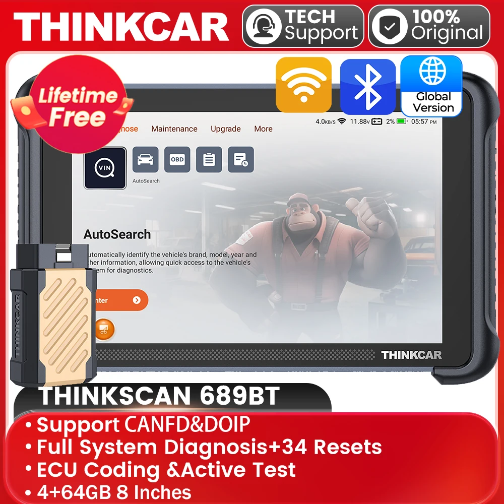 

THINKCAR THINKSCAN 689BT OBD2 Diagnostic Toool CANFD DOIP Car All System Diagnosis ECU Coding Active test 34 Reset Lifetime Free