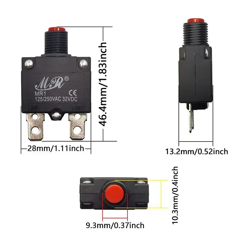 5Pcs Circuit Breaker Overload Protector Switch Fuse 3A 4A 5A 8A 10A 12A 15A 18A 20A 25A 30A Resettable 220V with Waterproof Cap