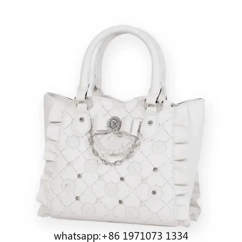 Sweet Girls Japanese Tote Bag Summer New Cute Handbag Pearl Rhinestone Shoulder Handbag Mine Bow Crossbody Backpack Women Bags