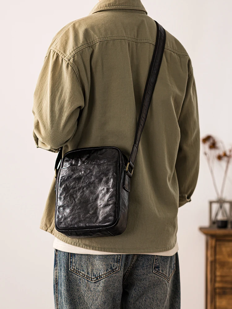 Simple casual high-quality genuine leather men's small phone bag outdoor daily travel luxury cow leather shoulder crossbody bag