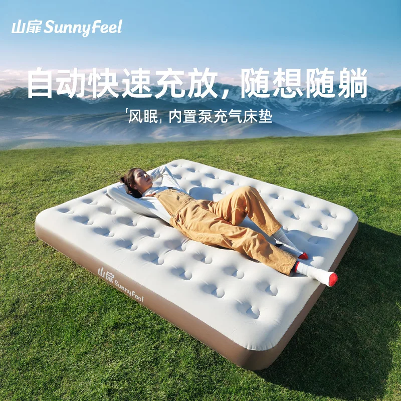 Flocked Double Self Inflating Camping Sleeping Pad, Thick Air Bed for Tent