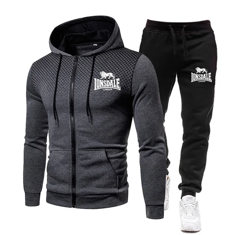 

2026 Popular Two-Piece Men's Sports Casual Set Sportswear Hoodie Zipper Jacket Spring and Autumn Clothing