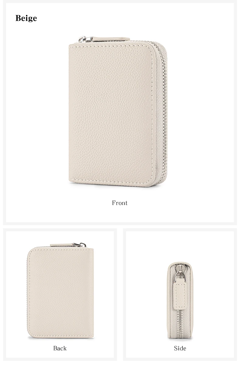Genuine Leather Small Accordion Card Cases Holder For Women RFID Blocking Zipper Credit Card Wallet with Coin Pouch 2 Cash Slot
