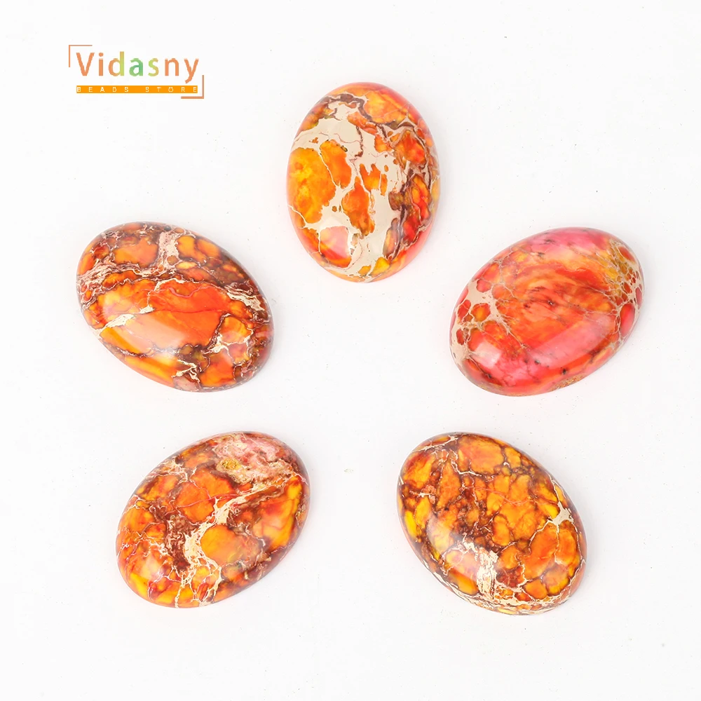 1pc 18x25mm Natural Stone Jie Mian Orange Sea Sediment Jasper For Jewelry Making Round Loose Diy Accessories Bracelet Necklace