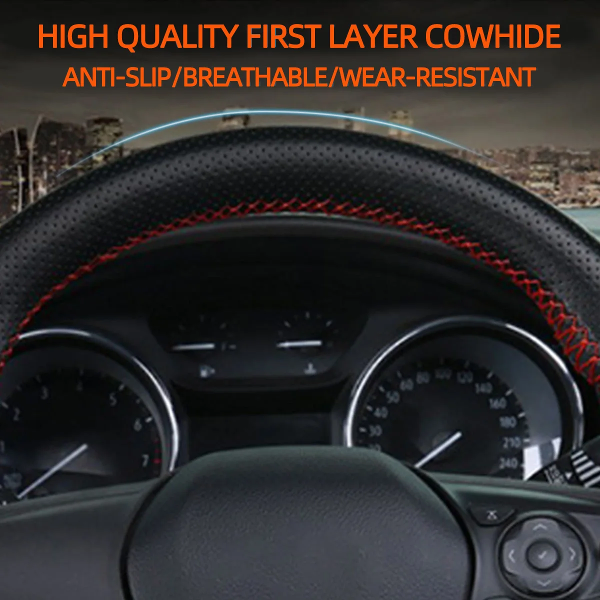 Steering Wheel Cover Stitch on Wrap, Breathable Anti-Slip Car Steering Wheel Protector for Max Diameter 15 Inch image 5
